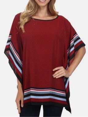 Michael Kors Red Blaze Optic Twill Flutter Striped Blouse